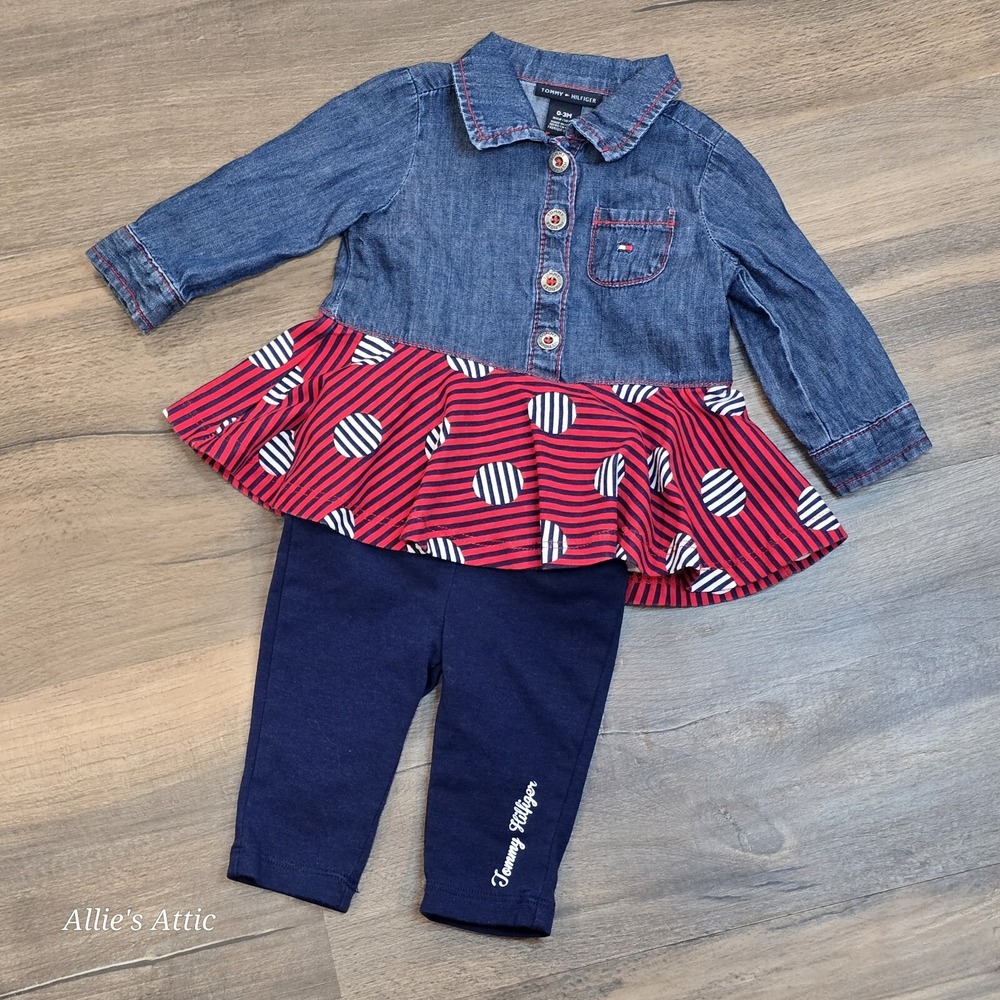 Tommy Hilfiger Baby Girls LS‎ Top Capri Pants Set Outfit Red White Blue 0-3 Mo